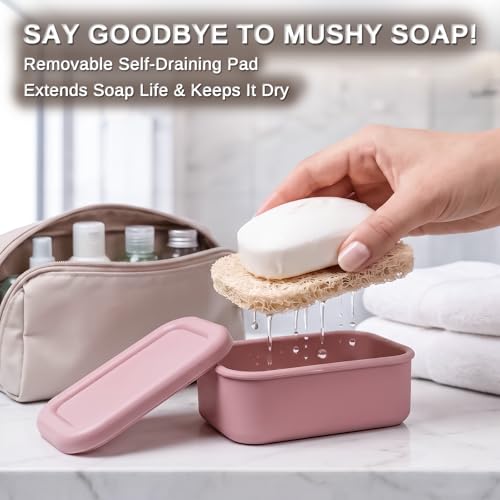 Leak Proof Silicone Travel Soap Case - Light Pink Portable Holder