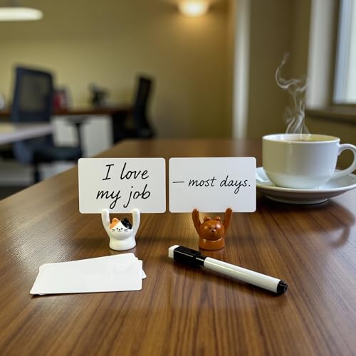 Funny Office Desk Sign Set A with 5 Animal Holders & Quotes