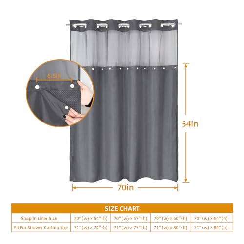 Fabric Snap-in Shower Curtain Liner Replacement - 70x54 Grey