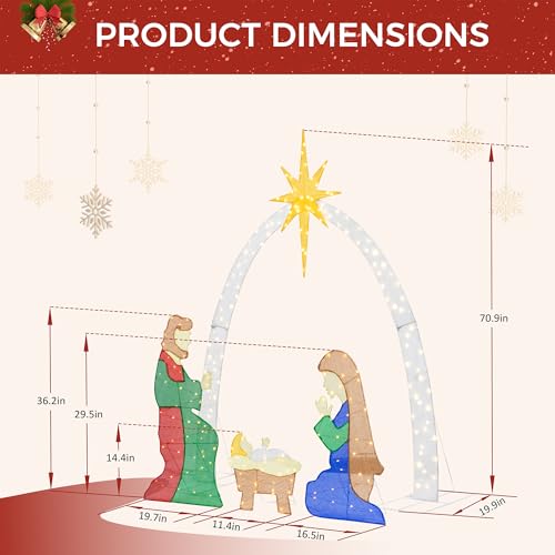 Outdoor 6ft Lighted Nativity Scene Set with 240 LED Lights for Christmas Yard and Garden