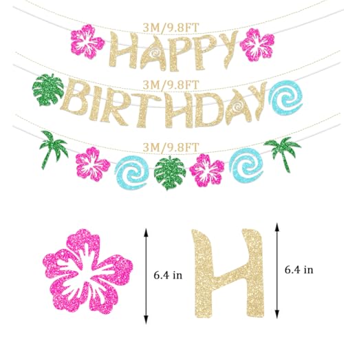 Glittery Gold Moana Birthday Banner - Tropical Luau Party Decor