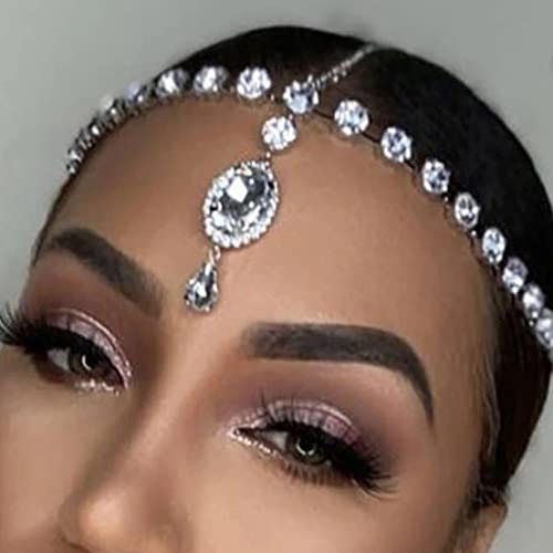 Missgrace Gold Rhinestone Waterdrop Bridal Head Chain Headpiece