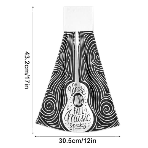 Music Is Life Kitchen Hand Towels with Hanging Loop - 2 Piece Set