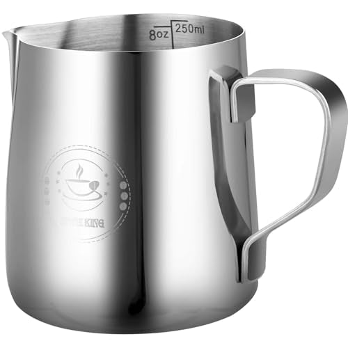 ZOWIE KING 8oz Silver Stainless Steel Milk Frothing Pitcher for Espresso & Latte Art