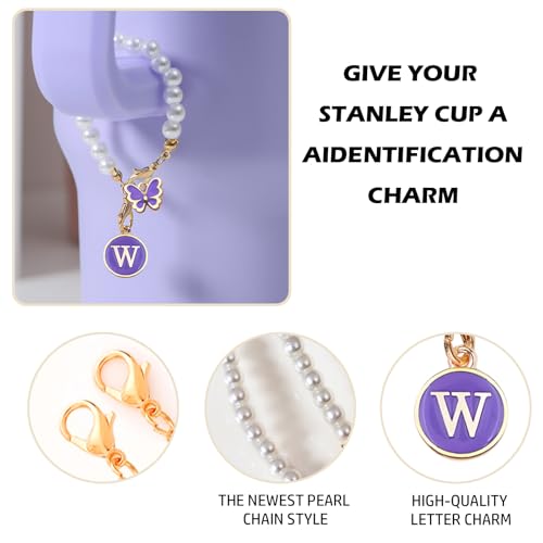 Initial Letter Pearl Chain Charm for Stanley Cup Water Bottle
