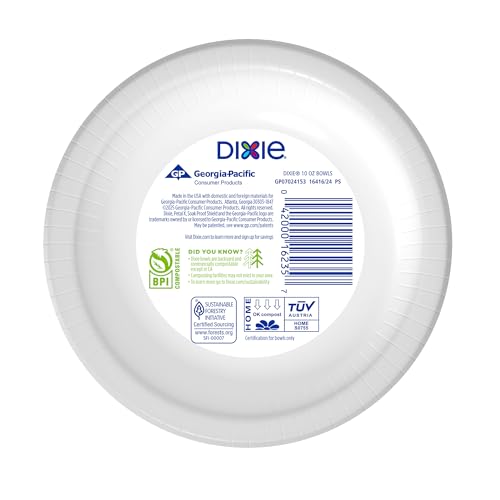 Dixie 10oz Disposable Paper Bowls - 35 Pack, Microwave Safe & Leak-Resistant