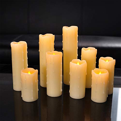 9 Pack Flameless Pillar Candles with Remote & Timer - Drip Effect, Safe Battery Operated