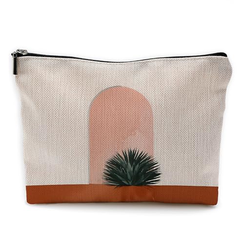 Boho Botanical Makeup Bag - Linen Mid Century Modern Cosmetic Pouch