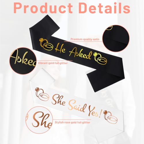 Bride & Groom Sash Set - Rose Gold & Gold Engagement Party Favors