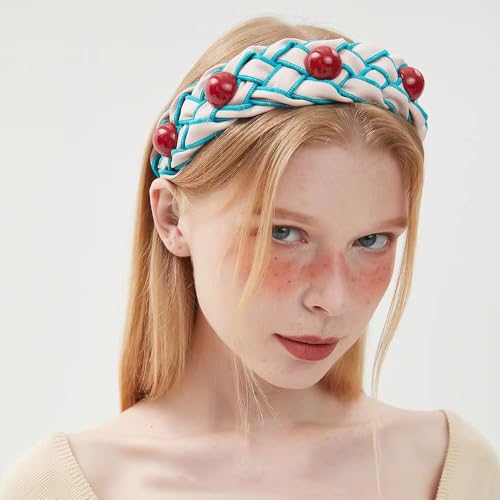 Zinzin Trendy Braided Wide Headband with Blue Balls Non-Slip Hair Accessory