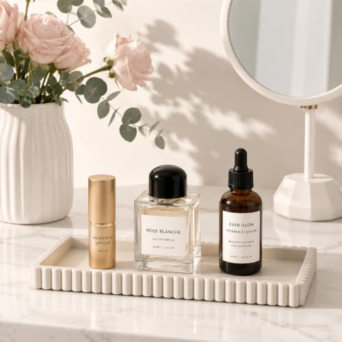 Silicone Bathroom Tray - Small Beige Vanity Organizer for Countertop