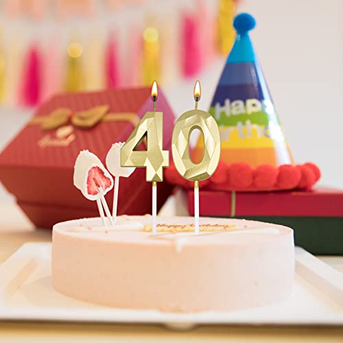 Gold 3D Diamond Birthday Candles Set - 17 & 71 Number Decoration