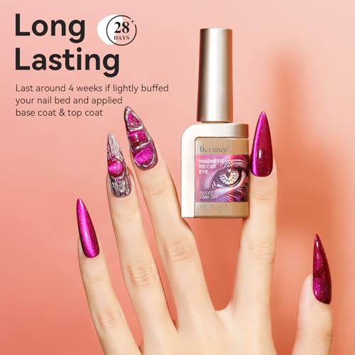 Bevimee Hot Pink Cat Eye Gel Polish with Magnetic Stick, 12ml