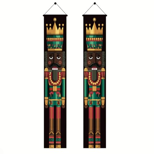 BlissYard Black Nutcracker Christmas Door Banner - 12x71 Inch Holiday Porch Decor