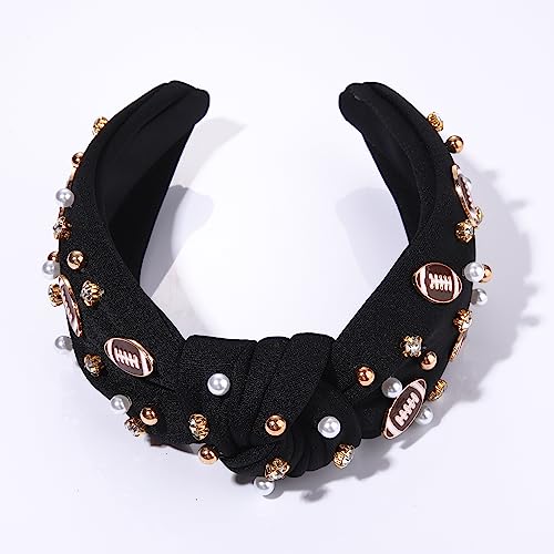 Football Mom Pearl Rhinestone Knotted Headband Game Day Hair Accessory