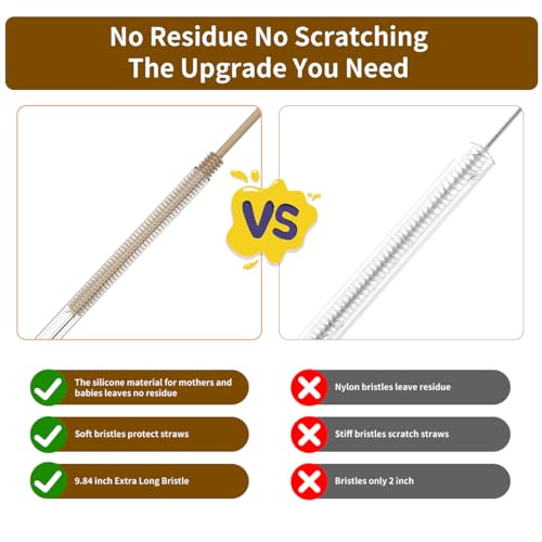 Vodvob 2-Piece Silicone Straw Cleaner Brush Set - Brown, Bendable Steel Core
