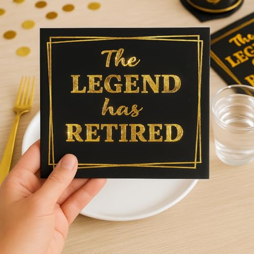 Large 50-Pack 'The Legend Has Retired' Black & Gold Napkins