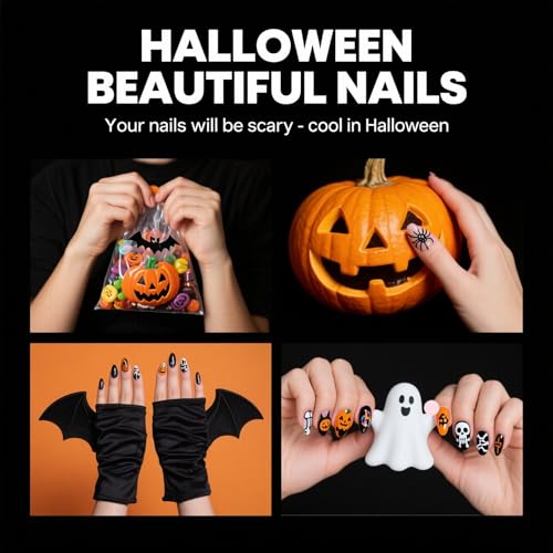 Halloween Press on Nails Medium Coffin Acrylic False Nails Pink Purple