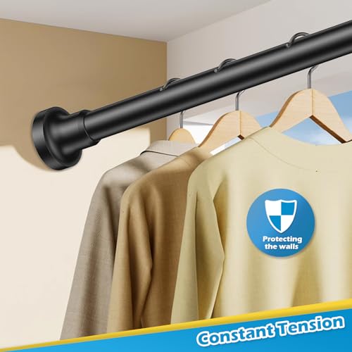 Adjustable Black Tension Rod 18-28 Inch - No Drill Spring Curtain Rod