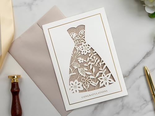 Gooji 5x7 Gold Foil Wedding Congratulation Card - Elegant Laser Cut Design