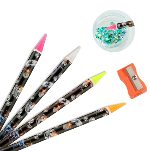 Telooco 4Pcs Rhinestone Picker Wax Pencil Set with Sharpener for Nail Art