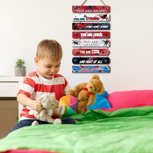 Spider Theme Hanging Wooden Wall Decor for Boys Bedroom