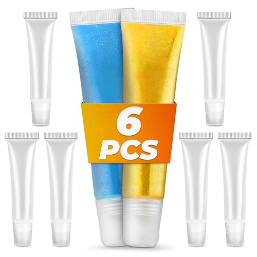 ZOKLU 6 Pack Empty Lip Gloss Squeeze Tubes, 0.35 oz Clear PVC Refillable Containers for Lip Balm and Cosmetics