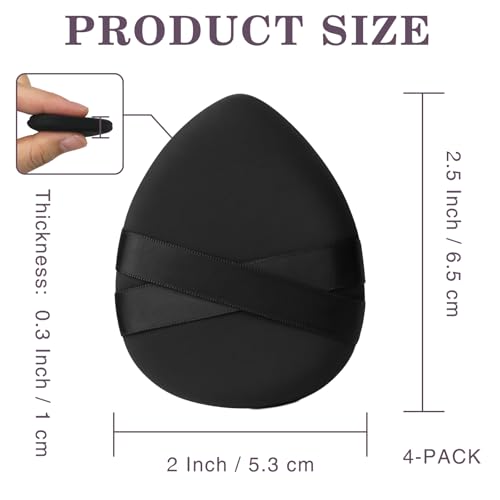 Brvlsoc 4PCS Makeup Sponge Puff Set - Latex-Free Non-Absorbent Foundation Blenders with Dual-Ribbon Grip
