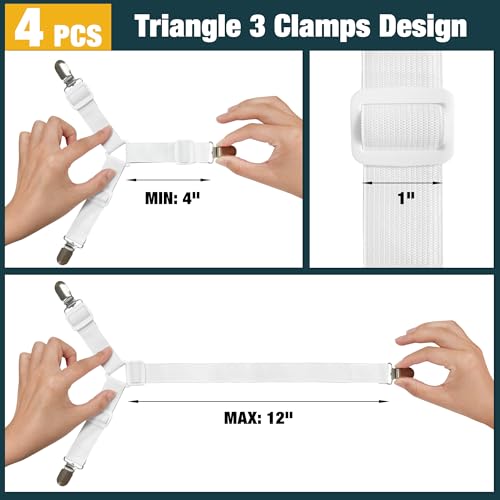 Triangle Style 4 Pack Adjustable Bed Sheet Fasteners with Clips