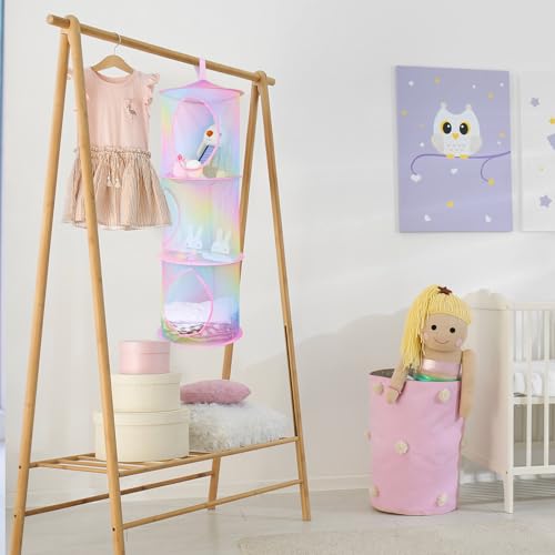 Basumee 2-Pack Hanging Stuffed Animal Storage Hammock, 3-Tier Mesh Organizer for Kids' Room