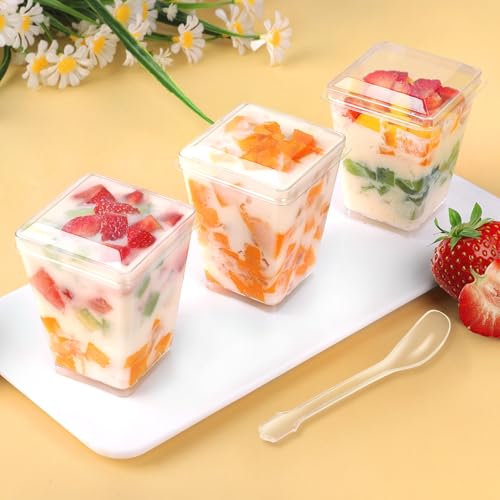20 Pack 5oz Plastic Dessert Cups with Lids & Spoons - Parfait, Pudding, Fruit