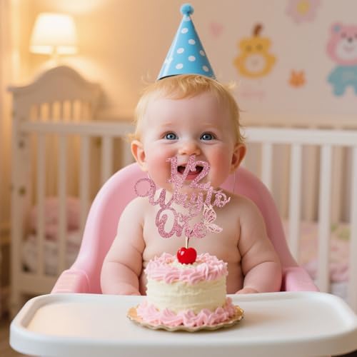 Pink Butterfly Cake Topper - 6-Month Birthday Celebration Decoration