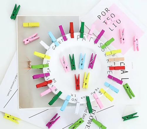 Mixed 100pcs Mini Wooden Clothespins with 33ft Jute Twine for Photos & Crafts - Small Clothes Pins