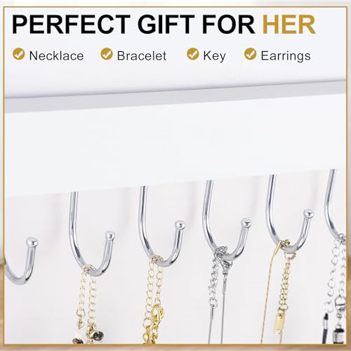 Dntorx White Wooden Wall Necklace Organizer with 24 Hooks – Jewelry & Accessory Storage