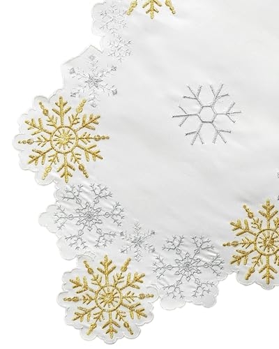 Gold 13x54 Inch Embroidered Snowflake Christmas Table Runner