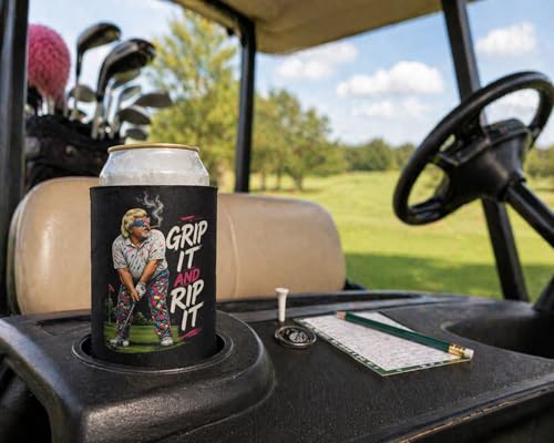 Funny Grip It and Rip It Golf Can Cooler Sleeve - Neoprene Drink Holder for 12oz Cans & Bottles