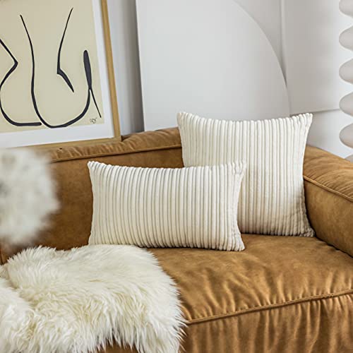 UGASA Velvet Lumbar Throw Pillow Cover 12x20 Inch - Cream