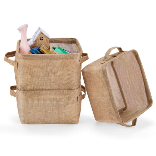 AARAINBOW Mini Canvas Storage Baskets with Handles - 3 Jute Cubes