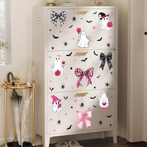 Halloween Wall Decals - Cute Bow Ghost & Bat Stickers (2 Sheets)