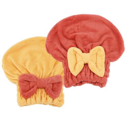 Tihebax 2-Pack Microfiber Hair Towel Wrap - Fast Drying Cap, Red & Yellow