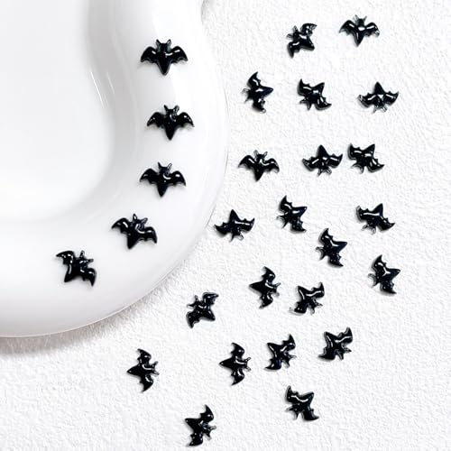 Black Halloween Bat Nail Charms 3D Resin Rhinestones 200pcs