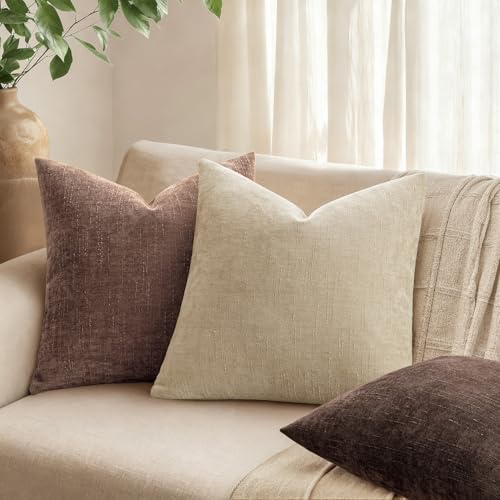 ANRODUO Textured Pillow Covers 18x18 in Chocolate Brown - Set of 2