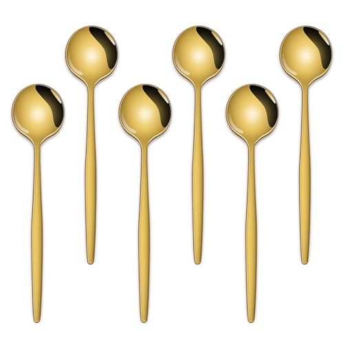 Gold Stainless Steel Coffee Spoons - Set of 6, 5.1 Inch Mini Teaspoons