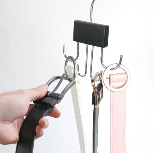 Belt and Tie Hanger Organizer with 360° Rotating Hooks - Black