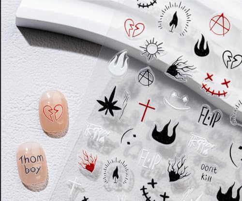 Guroenky 5D Embossed Rock Nail Art Stickers Guitar Star Decals
