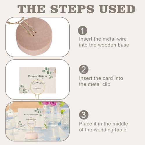 Gold Table Number Holders - Pack of 10 Metal Wire with Wood Base for Weddings & Events