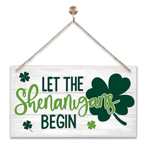 St. Patrick's Day Shamrock Wooden Door Sign - 'Let the Shenanigans Begin'