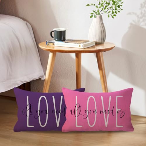 All You Need is Love Lumbar Pillow Cover, 12x20 Decorative Case - Purple