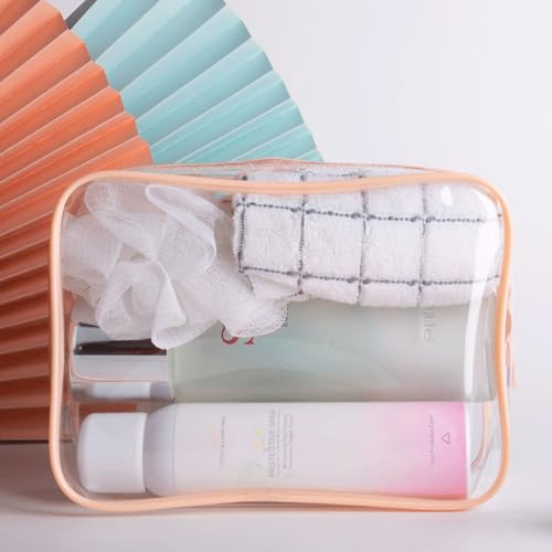 ANEMEL Clear Travel Toiletry Bag TSA Approved Makeup Cosmetic Pouch, Pink