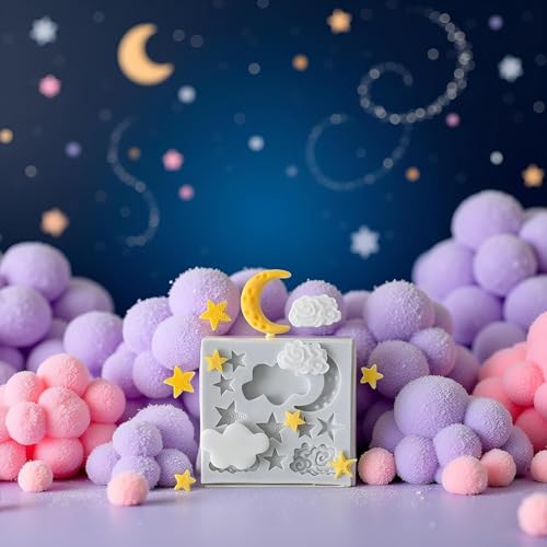WaigN 2-Piece Moon and Stars Silicone Mold for Chocolate, Fondant, and DIY Baking